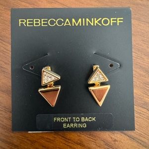 NWT Rebecca Minkoff gold plated earnings triangle pave post back